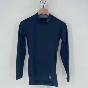 Nike Pro Combat‎ Shirt Drift Fitted Long Sleeve Athletic Mock Neck Blue Youth S
